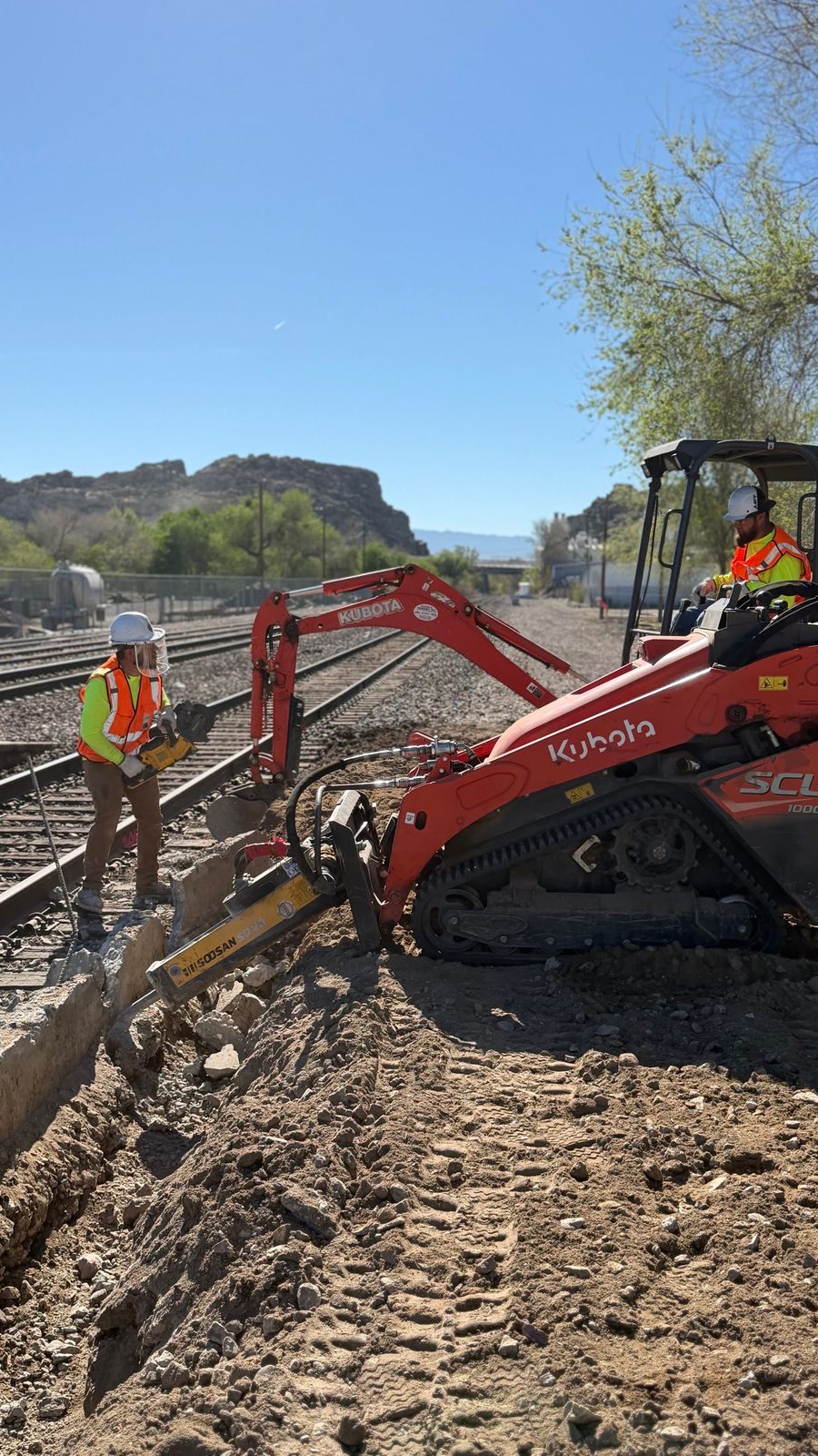Demolition on an active Amtrak platform, Victorville
